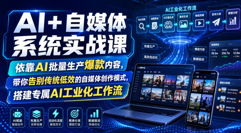 AI+自媒体系统实战课，依靠AI批量生产爆款内容，带你告别传统低效的自媒体创作模式，搭建专属AI工业化工作流-LanTi云网创