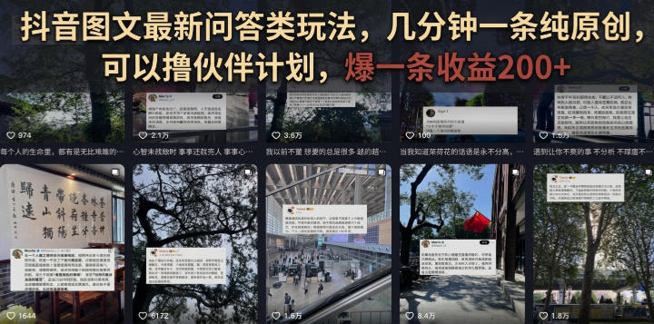 抖音图文最新问答类玩法，几分钟一条纯原创，可以撸伙伴计划，爆一条收益200+-LanTi云网创