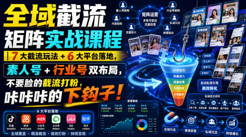全域截流矩阵实战课程｜7大截流玩法+6大平台落地，素人号+行业号双布局，不要脸的截流打粉，咔咔咔的下钩子！-LanTi云网创