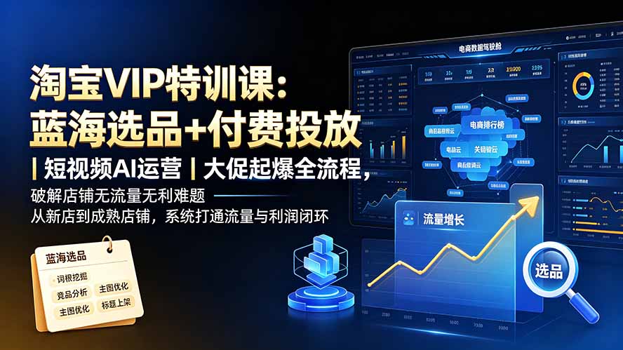 淘宝VIP特训课-更新：蓝海选品+付费投放｜短视频AI运营｜大促起爆全流程，破解店铺无流量无利润难题-LanTi云网创