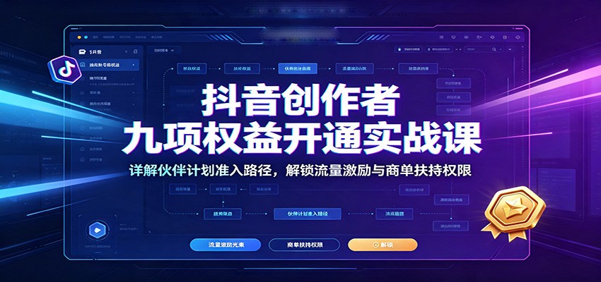 抖音创作者九项权益开通实战课：详解伙伴计划准入路径，解锁流量激励与商单扶持权限-LanTi云网创