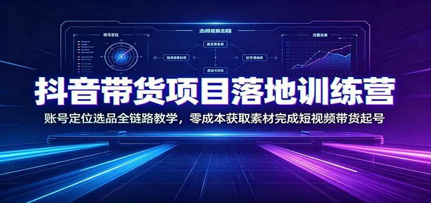 抖音带货项目落地训练营：账号定位选品全链路教学，零成本获取素材完成短视频带货起号-LanTi云网创