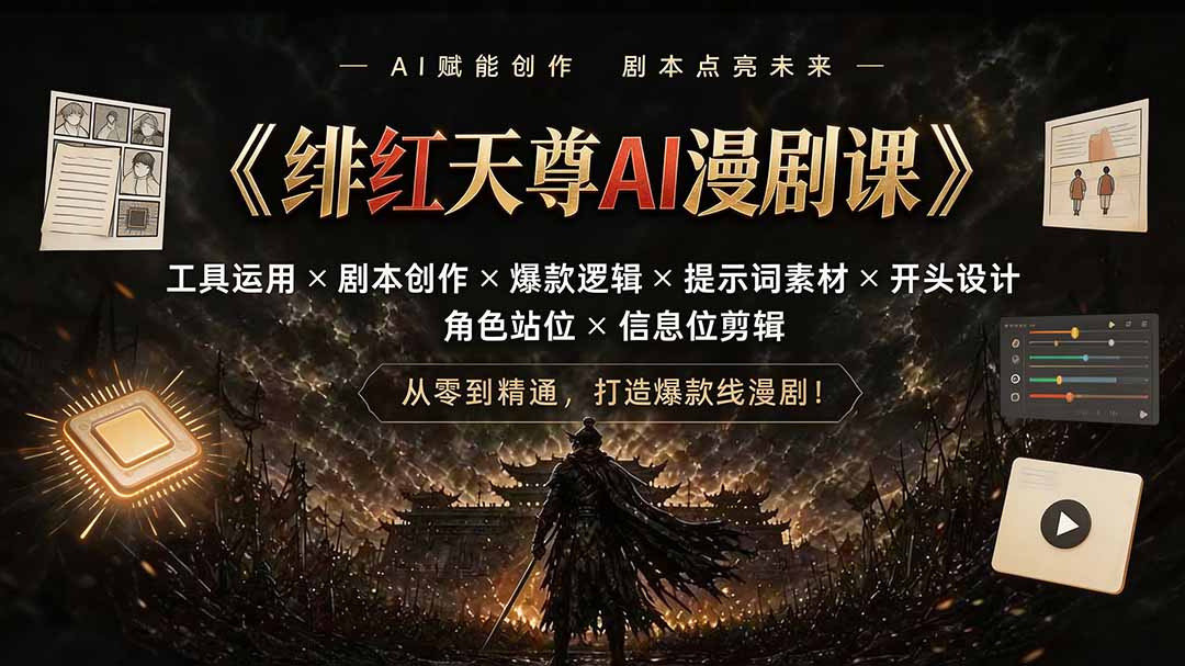 绯红天尊AI漫剧课｜工具运用×剧本创作×爆款逻辑×提示词素材×开头设计×角色站位×信息位剪辑-LanTi云网创