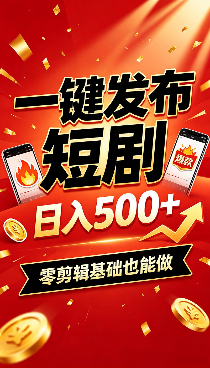 快手短剧一键发布，不用剪辑操作简单，副业日入500+。空闲时间轻松赚收益-LanTi云网创