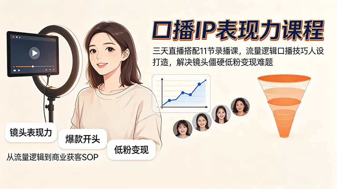 口播IP表现力课程｜三天直播搭配11节录播课，流量逻辑口播技巧人设打造，解决镜头僵硬低粉变现难题-LanTi云网创