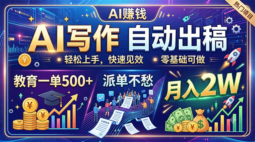 AI写作自动出稿，教育一单500+，派单不愁，月入2W-LanTi云网创