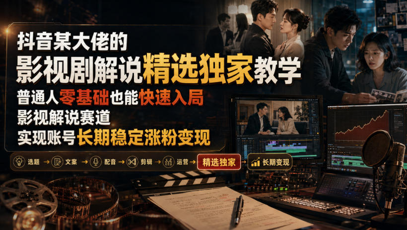 抖音某大佬的影视剧解说精选独家教学,普通人零基础也能快速入局影视解说赛道,实现账号长期稳定变现-LanTi云网创