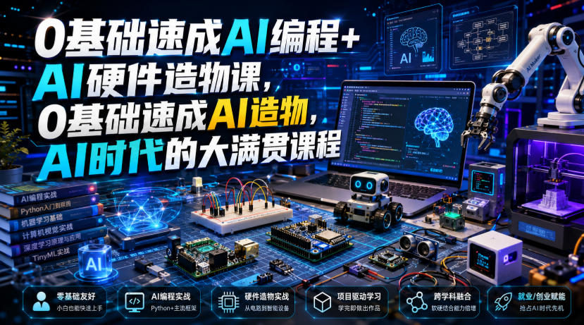 0基础速成AI编程+AI硬件造物课，0基础速成AI造物，AI时代的大满贯课程-LanTi云网创