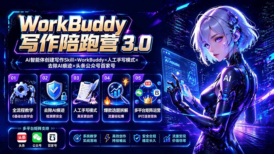 WorkBuddy写作陪跑营3.0-更新：Ai智能体创建写作Skill×WorkBuddy×人工手写模式×去除AI痕迹×头条公众号百家号-LanTi云网创