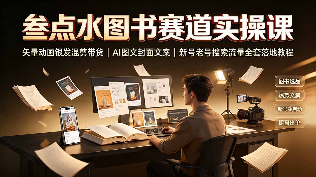 叁点水图书赛道实操课｜矢量动画银发混剪带货，AI图文封面文案，新号老号搜索流量全套落地教程-LanTi云网创