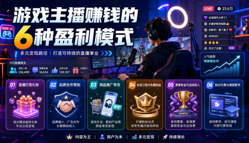 付费文章:游戏主播賺钱的6种盈利模式