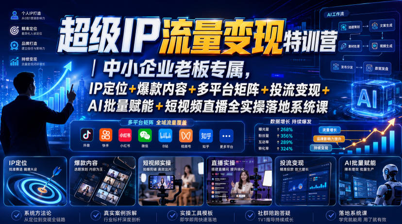超级IP流量变现特训营｜中小企业老板专属，IP定位+爆款内容+多平台矩阵+投流变现+AI批量赋能+短视频直播全实操落地系统课-LanTi云网创