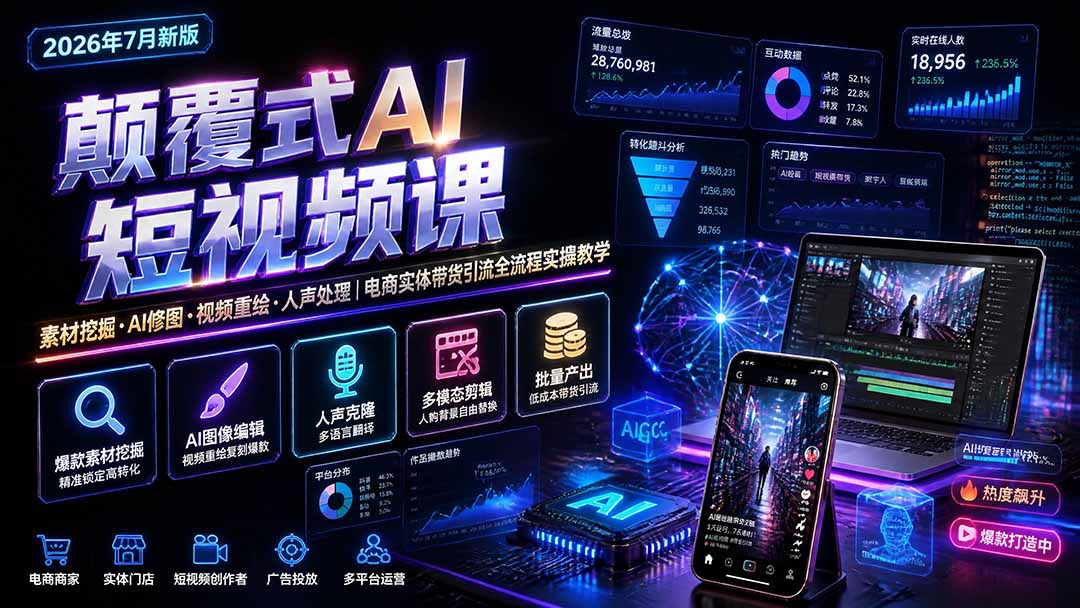 颠覆式AI短视频课｜素材挖掘，AI修图，视频重绘，人声处理｜电商实体带货引流全流程实操教学-LanTi云网创
