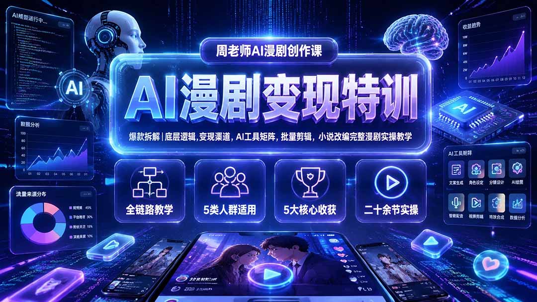 AI漫剧变现特训★爆款拆解｜底层逻辑，变现渠道，AI工具矩阵，批量剪辑，小说改编完整漫剧实操教学-LanTi云网创