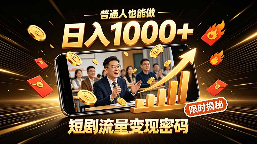 一部手机做短剧分发，不用真人出镜、不用拍摄剧本，快手流量变现日赚千元-LanTi云网创