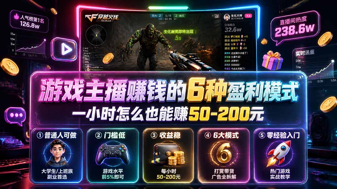 付费文章：游戏主播赚钱的6种盈利模式，一小时怎么也能赚50-200元-LanTi云网创