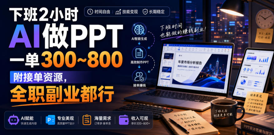 下班2小时AI做PPT，一单300~800，附接单资源，全职副业都行【揭秘】-LanTi云网创