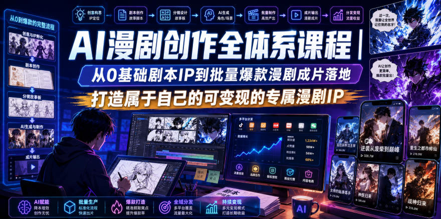 AI漫剧创作全体系课程｜从0基础剧本IP到批量爆款漫剧成片落地，打造属于自己的可变现的专属漫剧IP-LanTi云网创