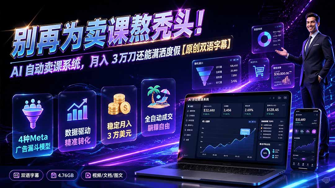 别再为卖课熬秃头！AI 自动卖课系统，月入 3 万刀还能潇洒度假【原创双语字幕】-LanTi云网创