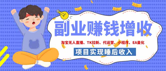2026年多个真实落地副业项目，手把手带你搭建被动收入管道(淘宝无人直播、海外TK拉新…-LanTi云网创