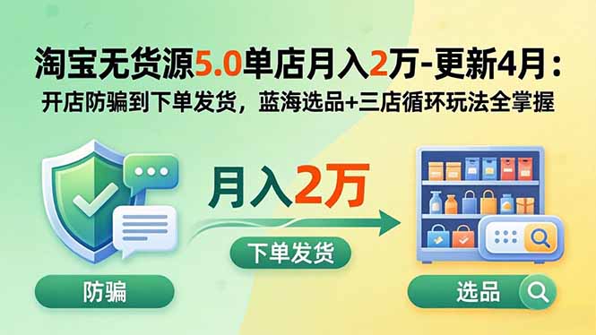 淘宝无货源5.0单店月入2万-更新2026：开店防骗到下单发货，蓝海选品+三店循环玩法全掌握-LanTi云网创