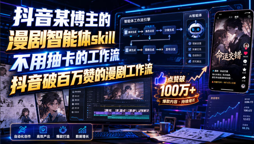 抖音某博主的漫剧智能体skill，不用抽卡的工作流，抖音破百万赞的漫剧工作流-LanTi云网创