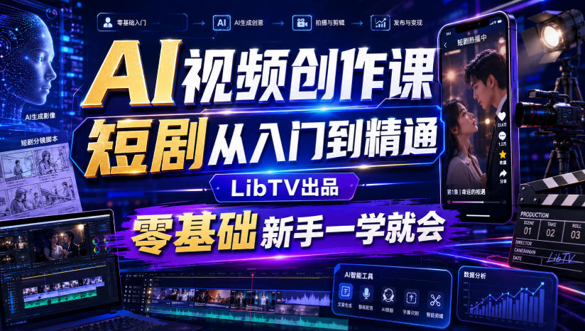 AI视频创作课，短剧从入门到精通，LibTV出品，零基础新手一学就会-LanTi云网创