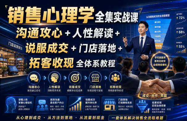 销售心理学全集实战课｜沟通攻心+人性解读+说服成交+门店落地+拓客收现全体系教程-LanTi云网创