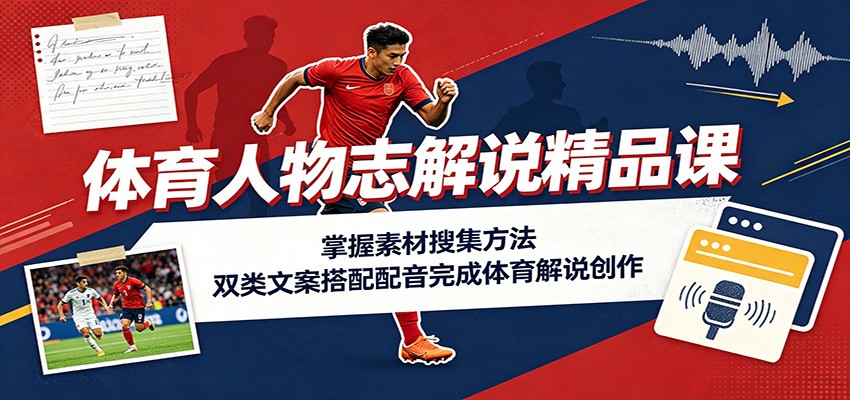 体育人物志解说精品课：掌握素材搜集方法，双类文案搭配配音完成体育解说创作-LanTi云网创