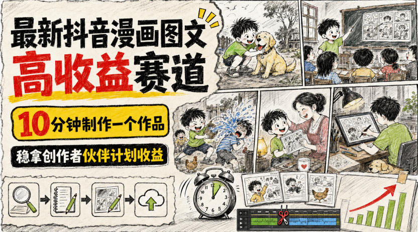 最新抖音漫画图文高收益赛道，10分钟制作一个作品，稳拿创作者伙伴计划收益-LanTi云网创