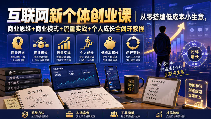 互联网新个体创业课｜从零搭建低成本小生意，商业思维+商业模式+流量实战+个人成长全闭环教程-LanTi云网创