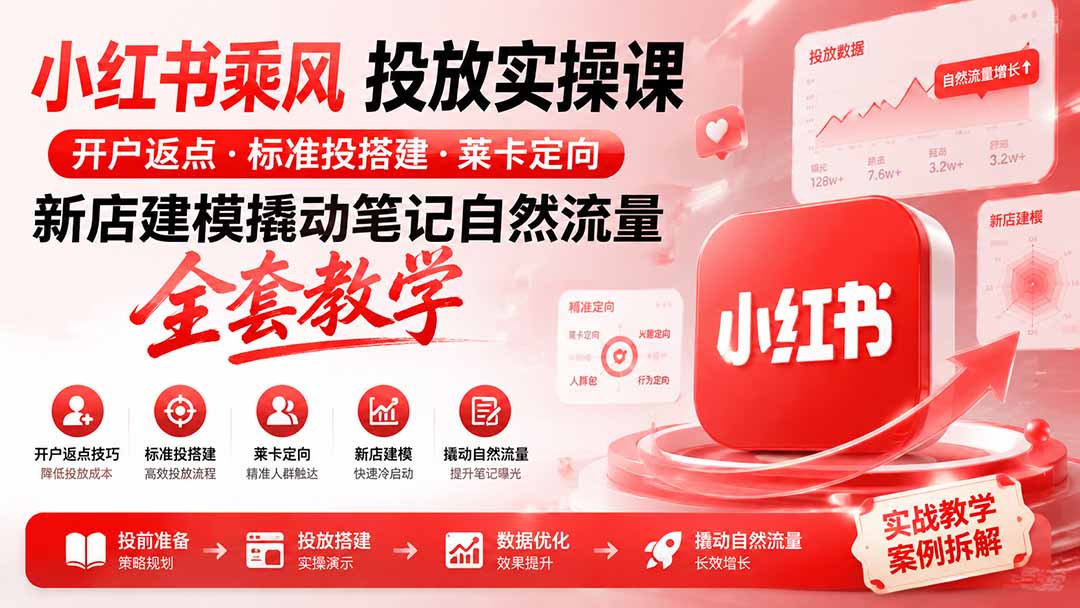 小红书乘风投放-100分钟实操课｜开户返点·标准投搭建·莱卡定向，新店建模撬动笔记自然流量全套教学-LanTi云网创