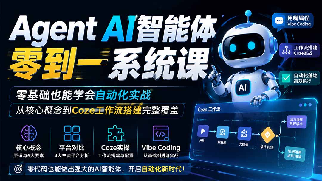Agent AI智能体零到一系统课；零基础也能学会自动化实战，从核心概念到Coze工作流搭建完整覆盖-LanTi云网创