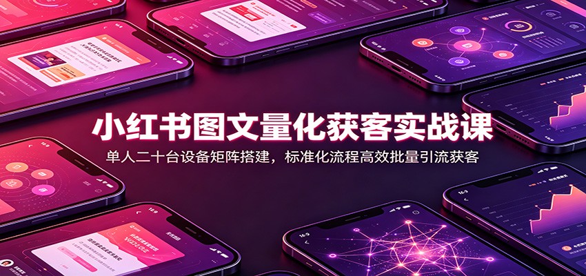 小红书图文量化获客实战课：单人二十台设备矩阵搭建，标准化流程高效批量引流获客-LanTi云网创