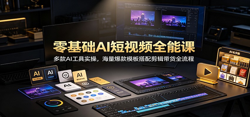 零基础AI短视频全能课：多款AI工具实操，海量爆款模板搭配剪辑带货全流程-LanTi云网创