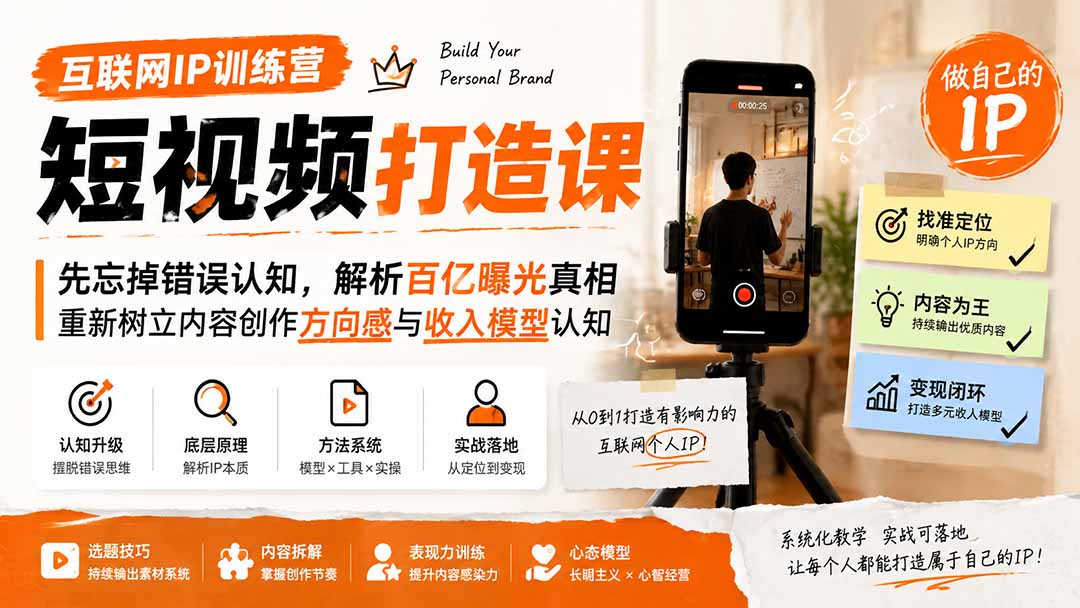 互联网IP训练营短视频打造课；先忘掉错误认知，解析百亿曝光真相，重新树立内容创作方向感与收入模型认知-LanTi云网创