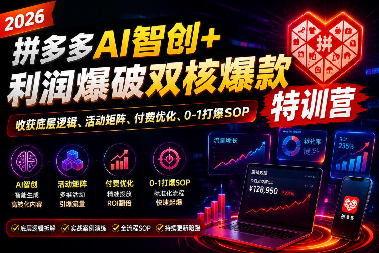 2026拼多多AI智创+利润爆破双核爆款特训营，收获底层逻辑、活动矩阵、付费优化、0-1打爆SOP(更新0810)-LanTi云网创