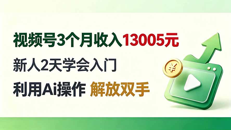 视频号3个月收入13005元， 新人2天学会入门， 利用Ai操作 解放双手！-LanTi云网创
