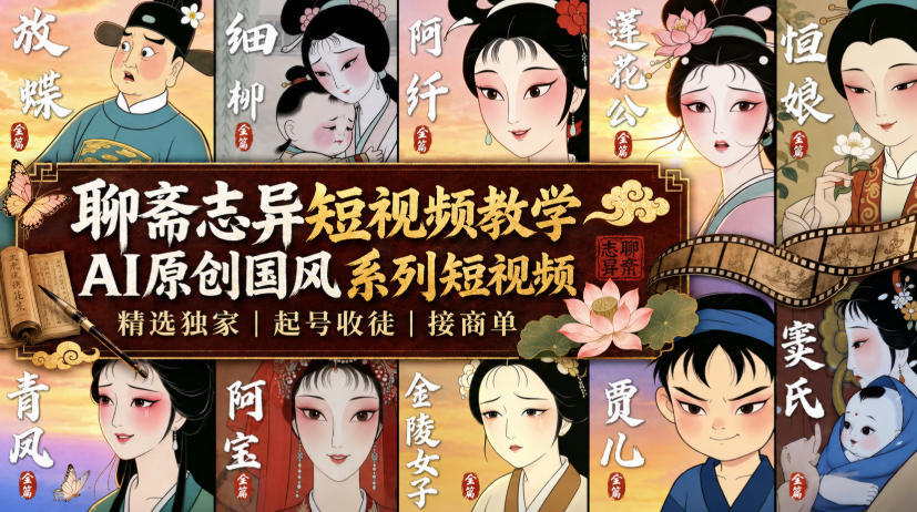 聊斋志异短视频教学，AI原创国风系列短视频，精选独家丨起号收徒丨接商单-LanTi云网创