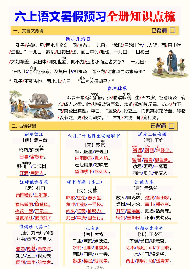 六上语文暑假预习全册知识点梳理-LanTi云网创