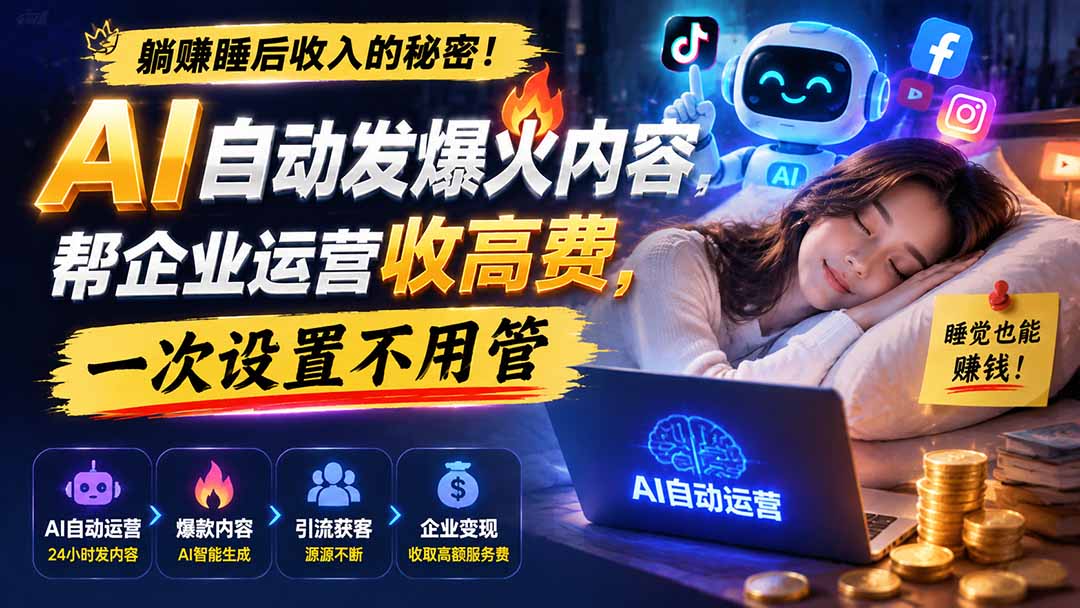 躺赚睡后收入的秘密！AI 自动发爆火内容，帮企业运营收高费，一次设置不用管【原创双语字幕】-LanTi云网创