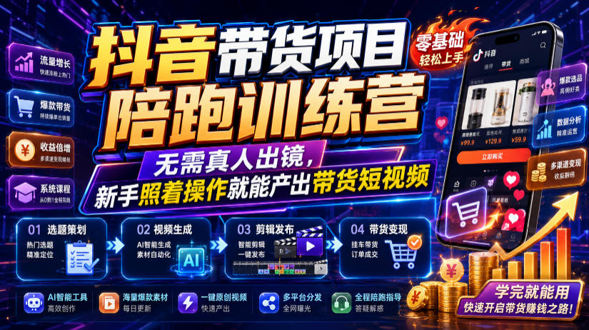 抖音带货项目陪跑训练营，无需真人出镜，新手照着操作就能产出带货短视频(更新0811)-LanTi云网创