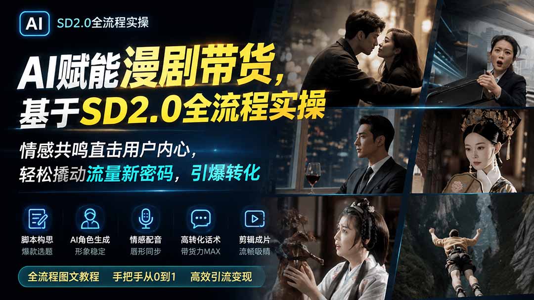 AI赋能漫剧带货，基于SD2.0全流程实操；情感共鸣直击用户内心，轻松撬动流量新密码，引爆转化-LanTi云网创