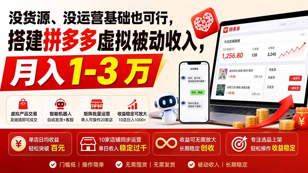 没货源、没运营基础也可行，搭建多多虚拟被动收入，月入 1-3 万-LanTi云网创