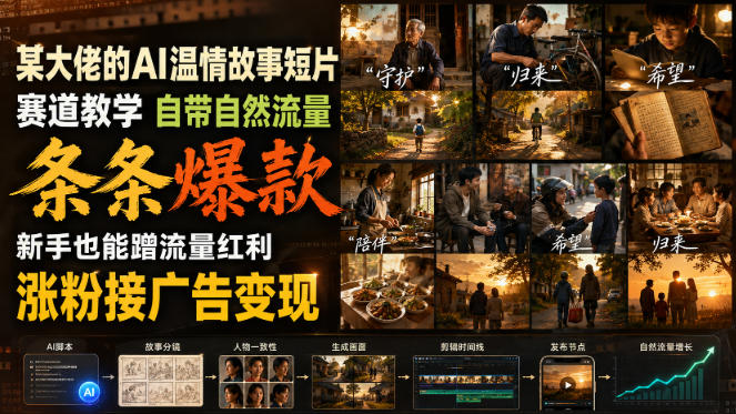 某大佬的AI温情故事短片赛道教学，自带自然流量，条条爆款，新手也能蹭流量红利，涨粉接广告变现-LanTi云网创