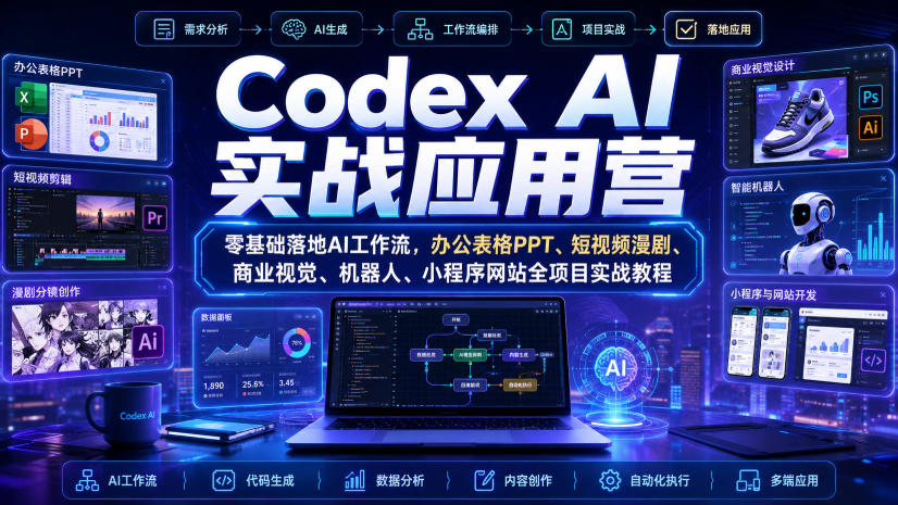 Codex AI实战应用营｜零基础落地AI工作流，办公表格PPT、短视频漫剧、商业视觉、机器人、小程序网站全项目实战教程-LanTi云网创