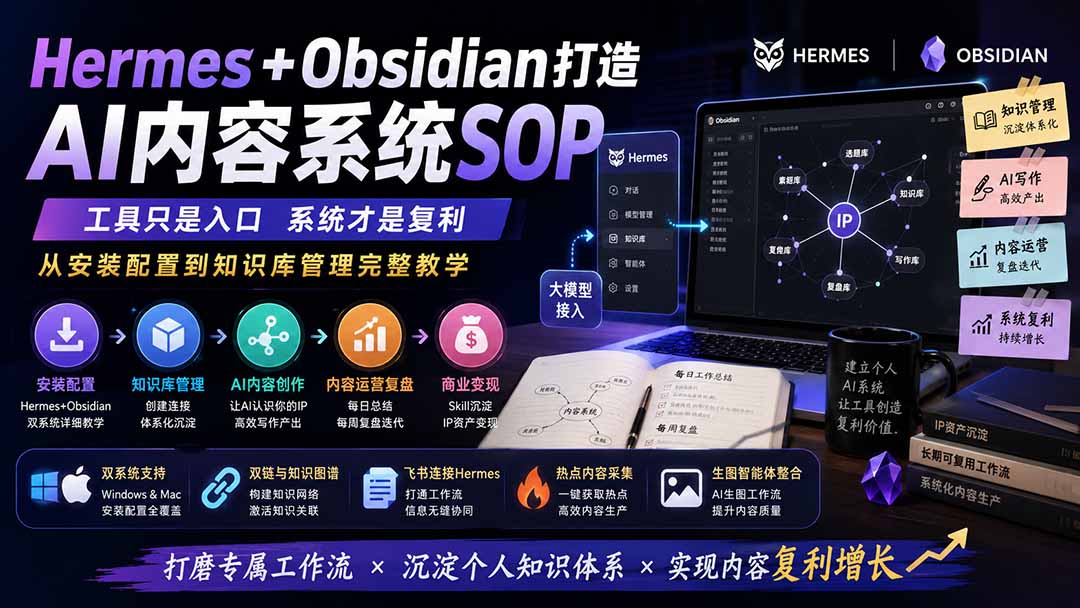 Hermes+Obsidian打造AI内容系统SOP；工具只是入口系统才是复利，从安装配置到知识库管理完整教学-LanTi云网创