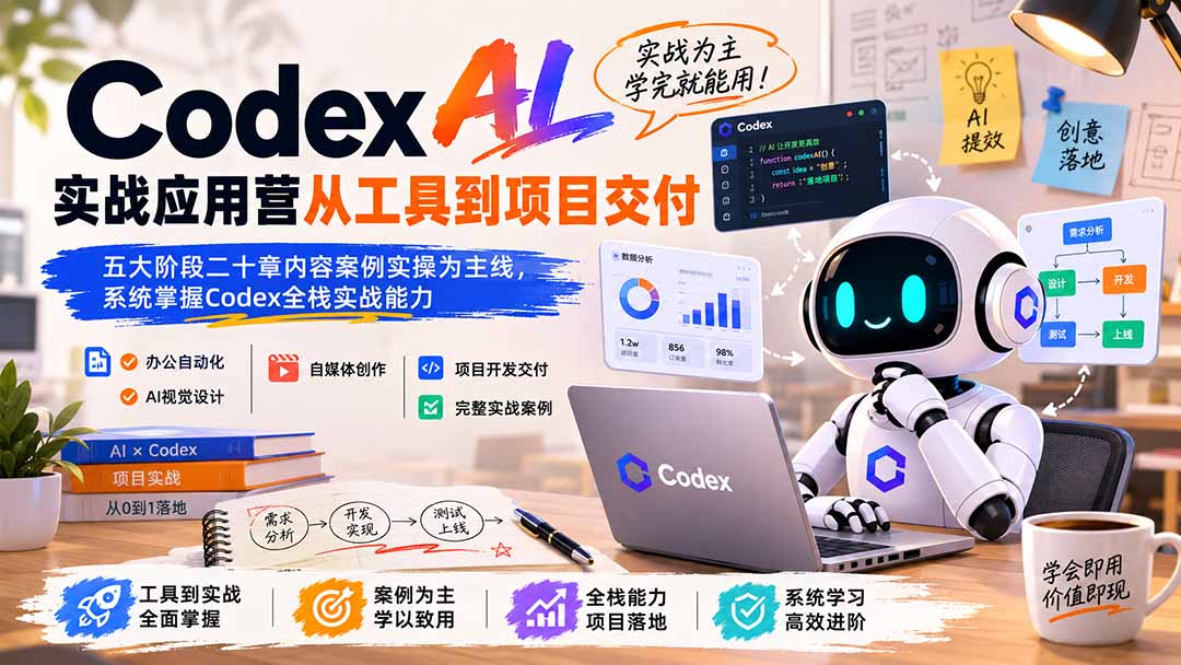 Codex AI实战应用营从工具到项目交付；五大阶段二十章内容案例实操为主线，系统掌握Codex全栈实战能力-LanTi云网创