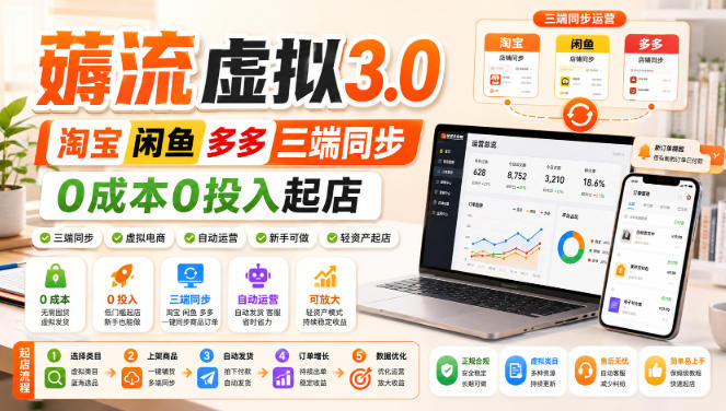 绅白不白·薅流虚拟3.0丨淘宝闲鱼多多三端同步丨0成本0投入起店-LanTi云网创