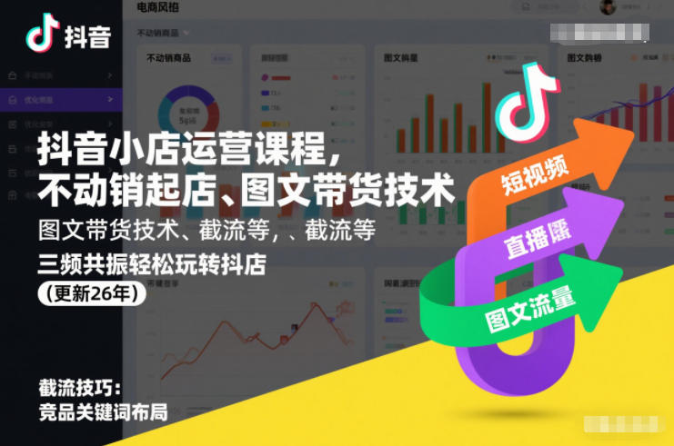 抖音小店运营课程，不动销起店、图文带货技术、截流等，三频共振轻松玩转抖店(更新260815)-LanTi云网创